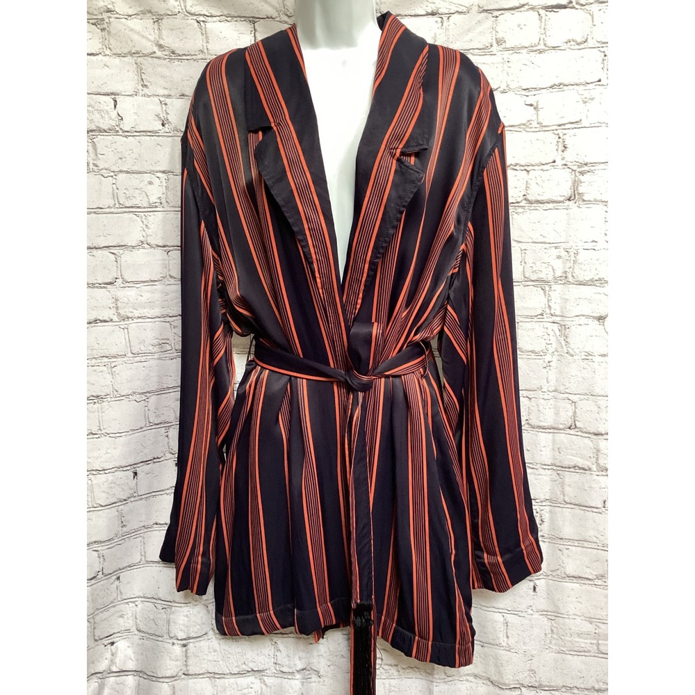 Free People Embroidered Hummingbird Striped Robe Jacket Black Orange Large - Picture 3 of 9